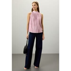 ATLEIN Women's Pink Mauve Turtleneck Sleeveless Plisse Blouse Top Size 2